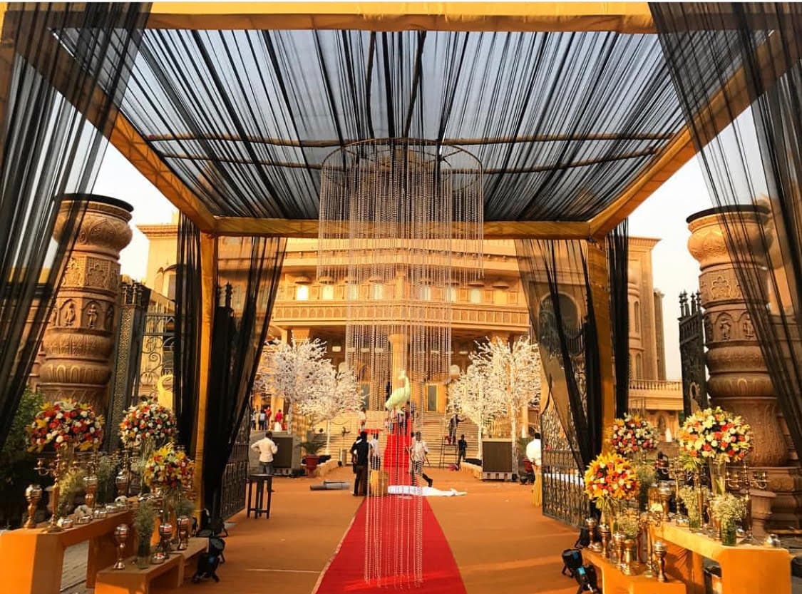 Pergola with chandeliers for a formal dinner