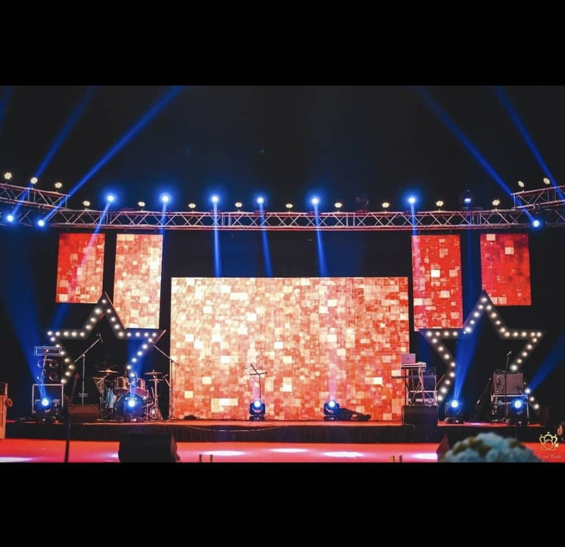 LED screen stage with floral columns