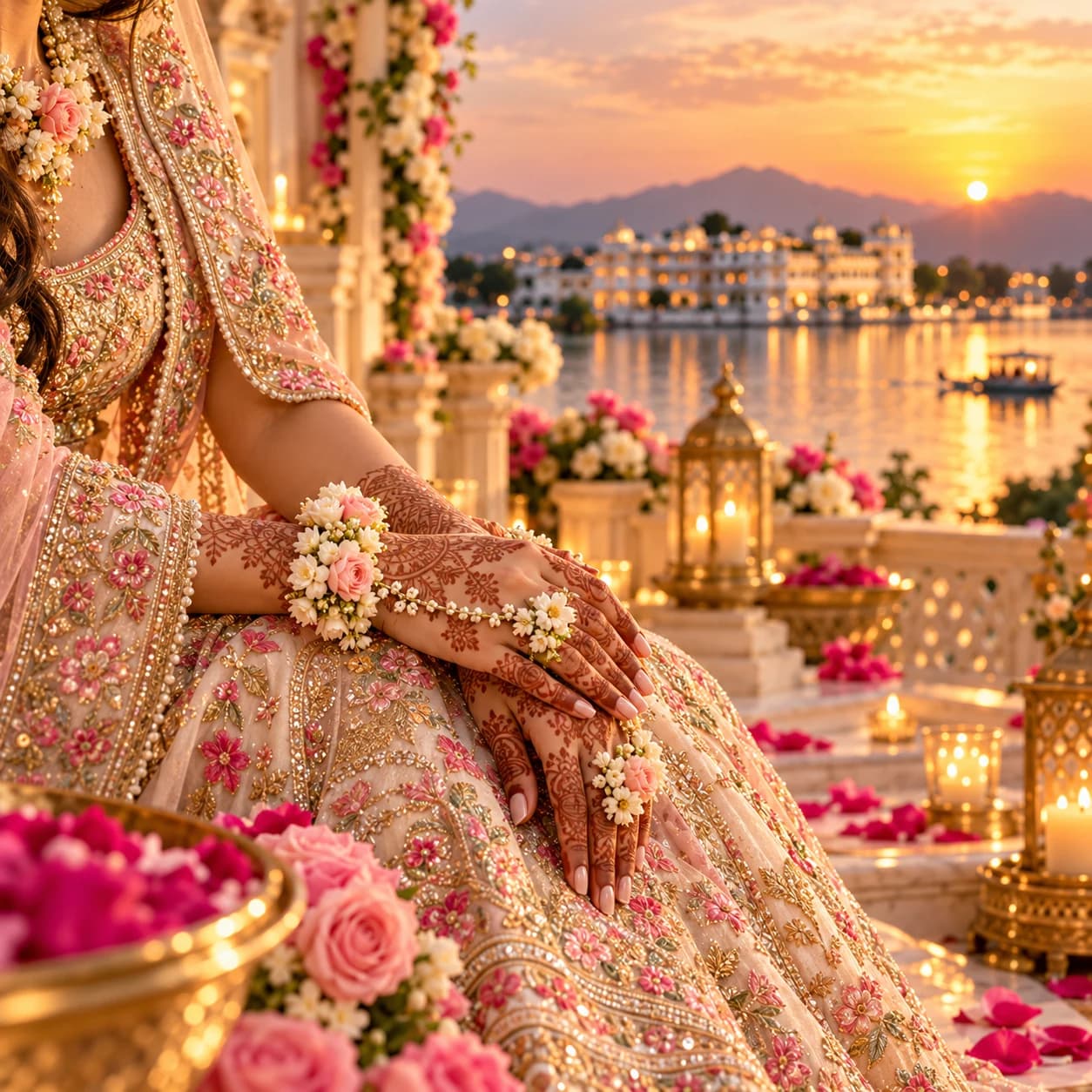 Bridal details with roses and bangles, wedding invitations and gifting