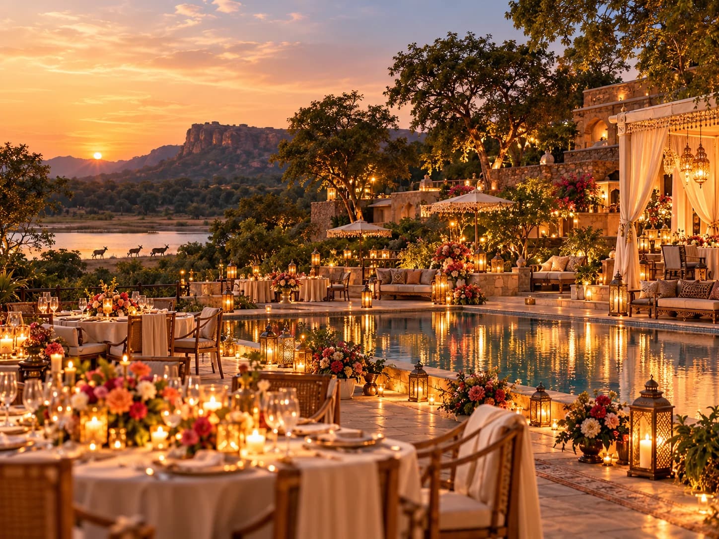 Poolside wedding reception, guest hospitality for destination weddings